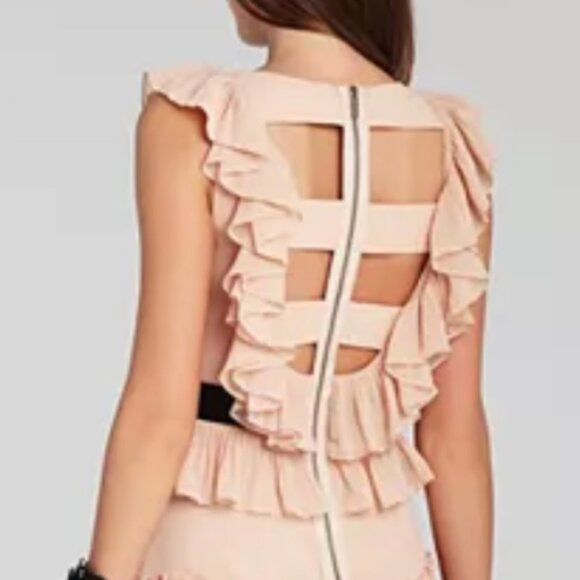 BCBGMaxAzria SZ6 Britt Bare Pink Flowy  Dress Cut Outs Fairy Coquette Party - Picture 4 of 14